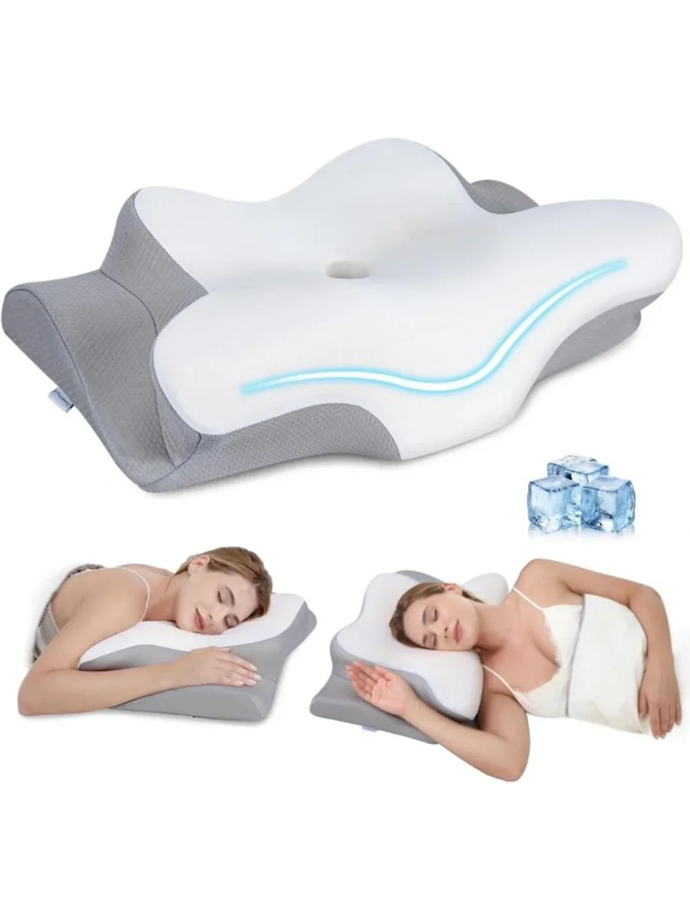 Ergonomic Memory Foam Neck Pillow for Pain Relief, 2 Heights, Breathable Cover